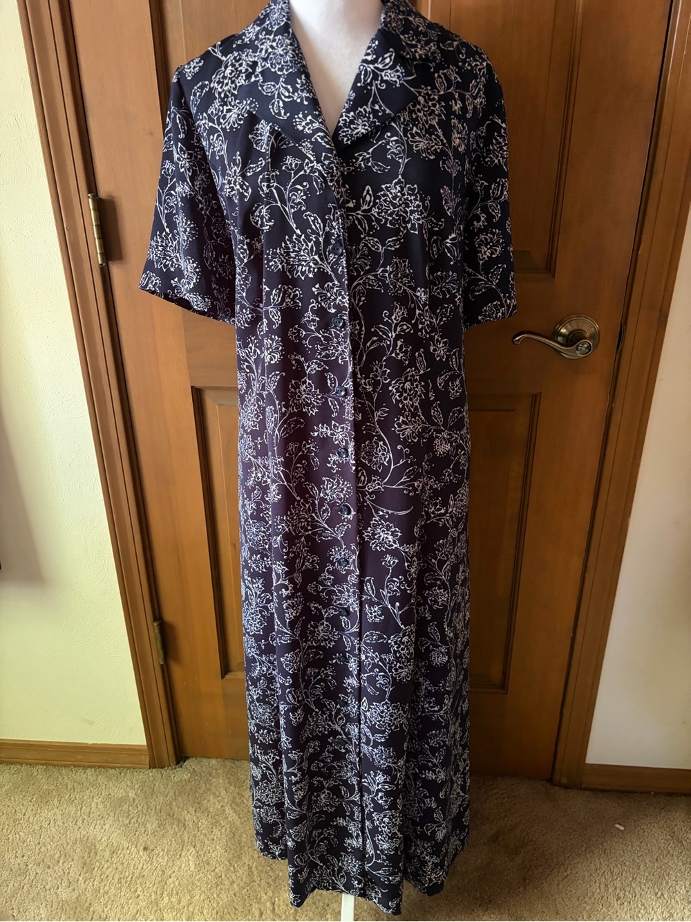 Vintage Navy Floral Button-Front Maxi Dress